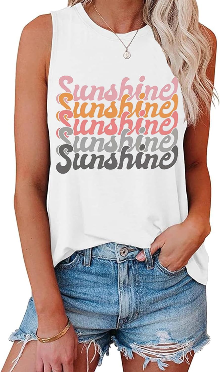 YEXIPO Womens Tank Tops Summer Sleeveless T Shirts Casual Loose Letter Printed Graphic Tees Blouses
