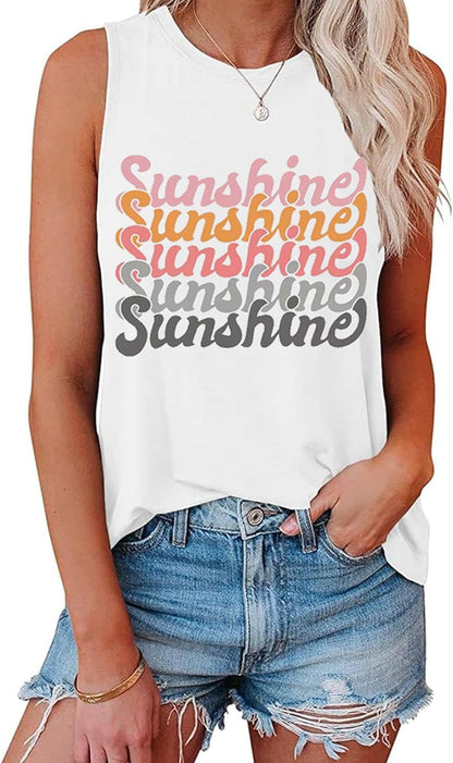 YEXIPO Womens Tank Tops Summer Sleeveless T Shirts Casual Loose Letter Printed Graphic Tees Blouses