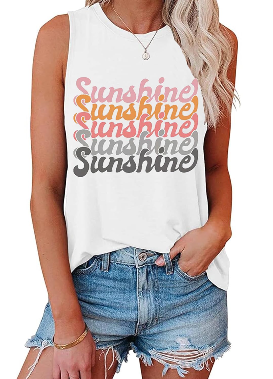 YEXIPO Womens Tank Tops Summer Sleeveless T Shirts Casual Loose Letter Printed Graphic Tees Blouses