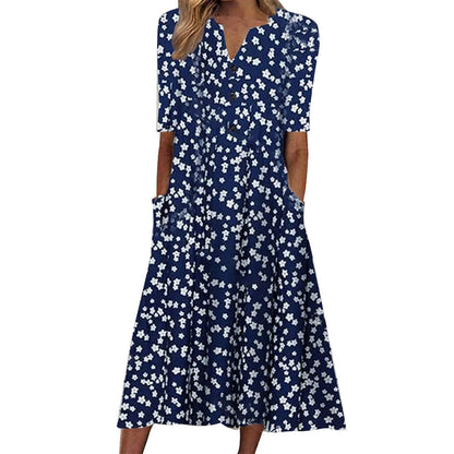 SMIDOW Summer Maxi Dresses for Women 2023 Casual Beach Tshirt Long Dress Printed Short Sleeve v Neck Flowy Sundress