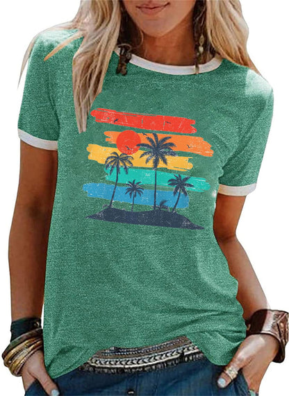 YEXIPO Graphic Tees for Women Short Sleeve Summer Tops Funny Letter Printed Loose Casual T Shirts