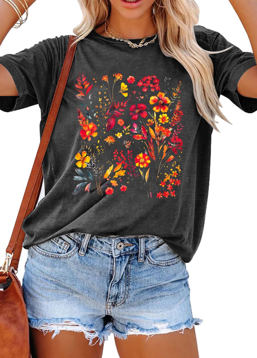 YEXIPO Womens Graphic Tees Short Sleeve Summer Tops Funny Letter Print Crew Neck Casual Loose Cute T Shirts