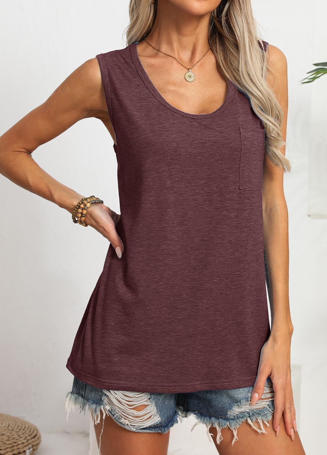 YEXIPO Womens Tank Tops Loose Fit 2026 Summer Casual Scoop Neck Sleeveless Shirts Tank Top with Pocket