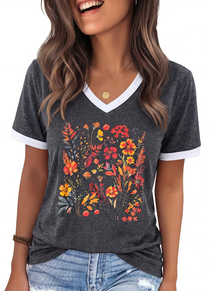 YEXIPO Womens T Shirts Graphic Tees Spring Short Sleeve V Neck Funny Letter Print Casual Loose Cute Summer Tops