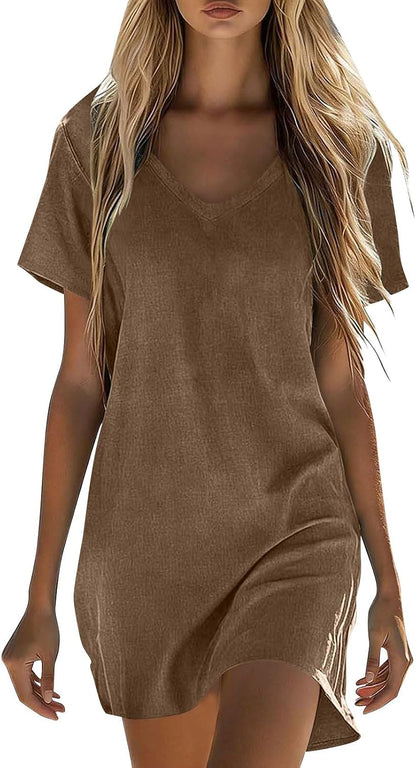 Summer Dresses for Women 2026 Linen Tshirt Dress Casual Beach Vacation Outfits Cotton Boho Short Sleeve Sundresses
