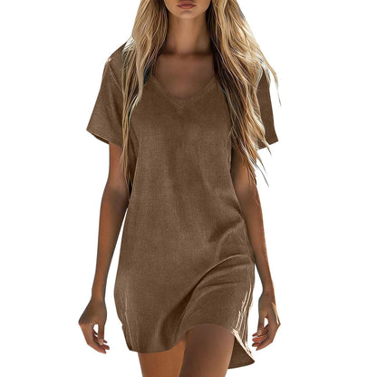 Summer Dresses for Women 2026 Linen Tshirt Dress Casual Beach Vacation Outfits Cotton Boho Short Sleeve Sundresses