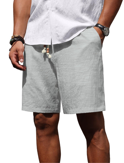 Sailwind Men’s Linen Shorts Casual Summer Elastic Waist Drawstring Lightweight Beach Vacation Shorts with Pockets