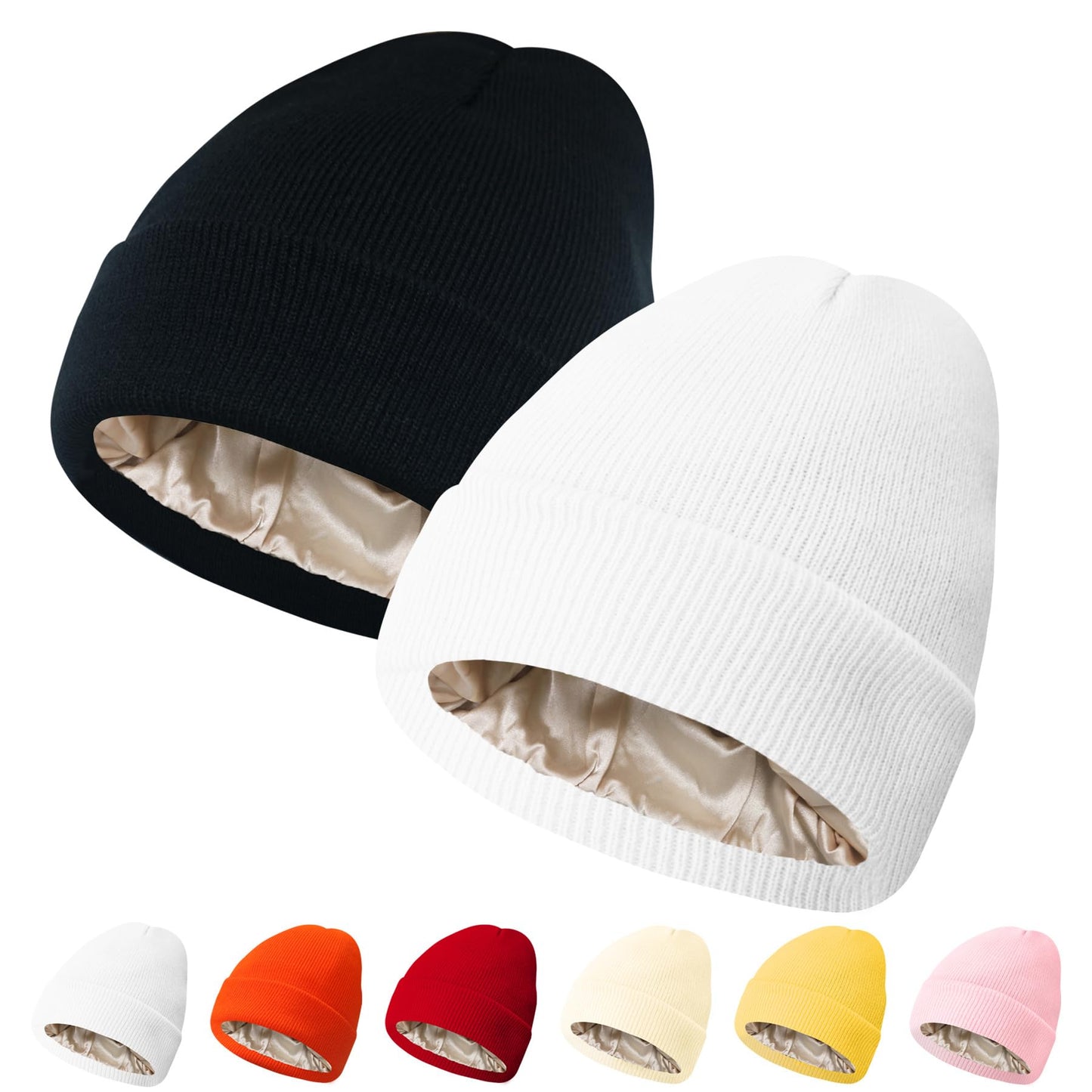 PFFY Womens Satin Lined Beanie Hat Silk Lining Winter Hats Beanies for Women Soft Slouchy Beanie Skull Cap