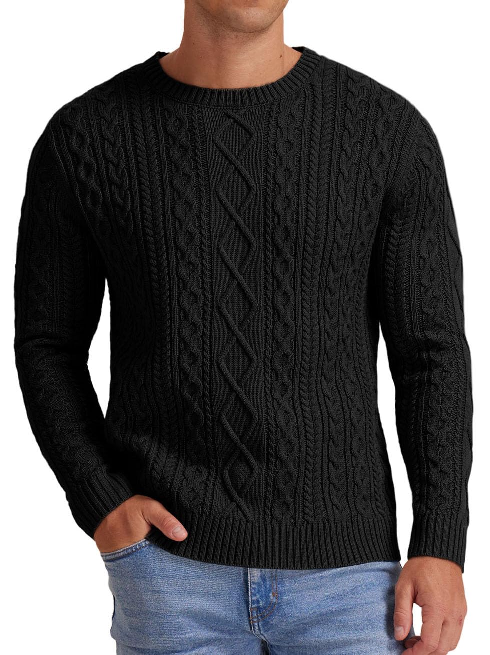 Sailwind Men's Cable Knit Sweater Casual Crewneck Long-Sleeve Fisherman Pullover