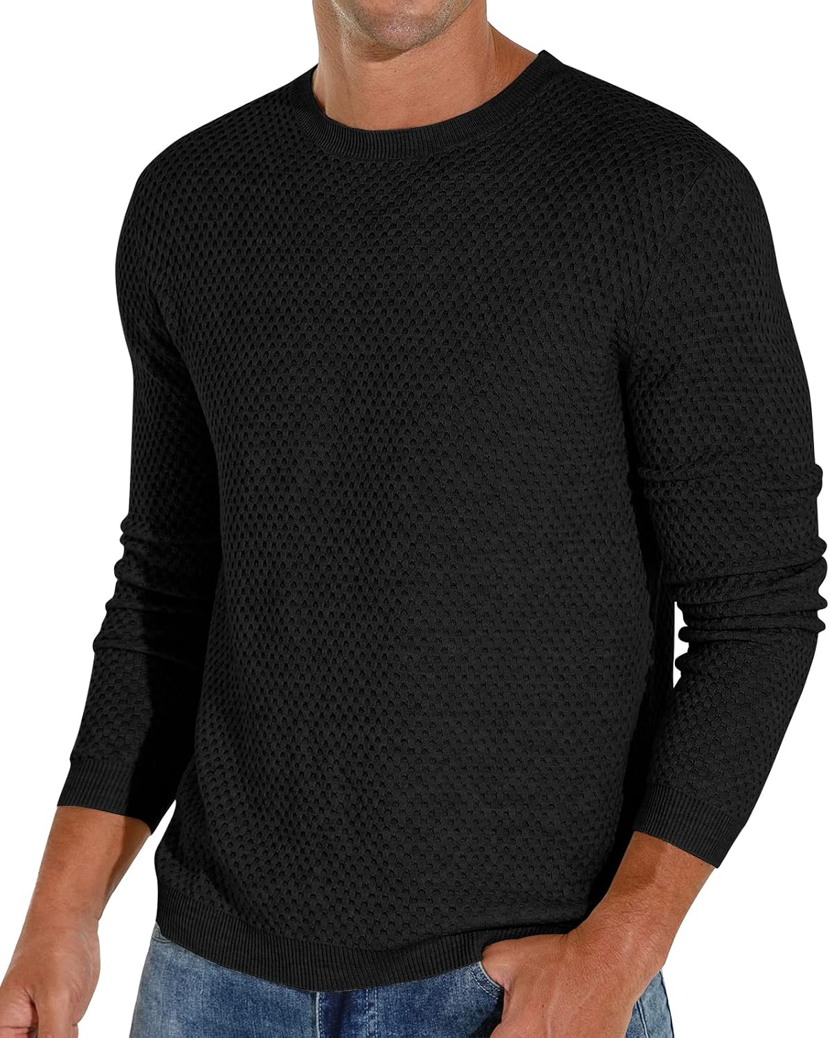 Sailwind Men's Crewneck Lightweight Wool Structured Sweater Casual Knit Pullover