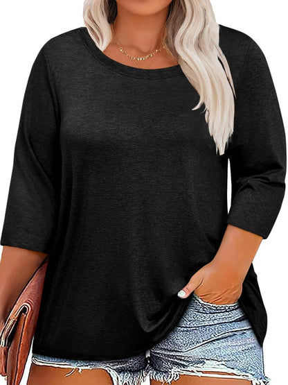 YEXIPO Womens Plus Size Tops 3/4 Sleeve Casual T Shirts Blouses Crew Neck Loose Fit Tunic Tops