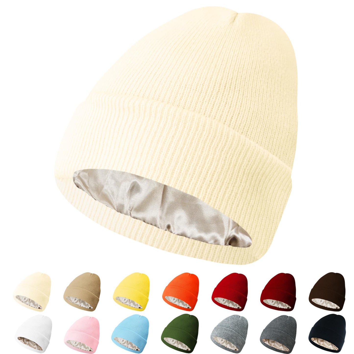PFFY Womens Satin Lined Beanie Hat Silk Lining Winter Hats Beanies for Women Soft Slouchy Beanie Skull Cap