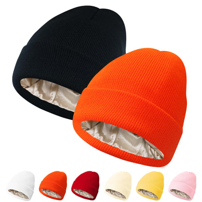 PFFY Womens Satin Lined Beanie Hat Silk Lining Winter Hats Beanies for Women Soft Slouchy Beanie Skull Cap