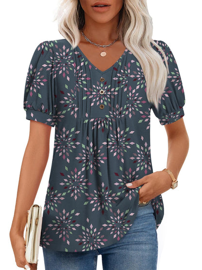 Findsweet Women's Summer Tunic Tops Casual Dressy Blouses Short Sleeve Shirts M-4XL