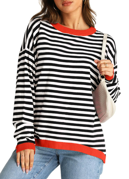 YEXIPO Womens Sweaters Striped 2024 Fall Long Sleeve Crewneck Casual Knit Lightweight Oversized Pullover Sweater Tops