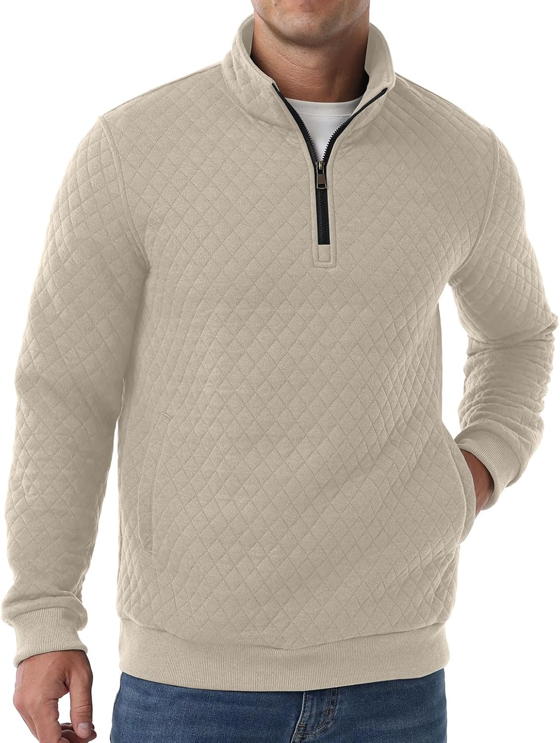Sailwind Mens Quarter Zip Sweatshirt Long Sleeve Quilted Pullover Casual Mock Neck Polo Sweater