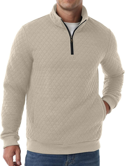 Sailwind Mens Quarter Zip Sweatshirt Long Sleeve Quilted Pullover Casual Mock Neck Polo Sweater
