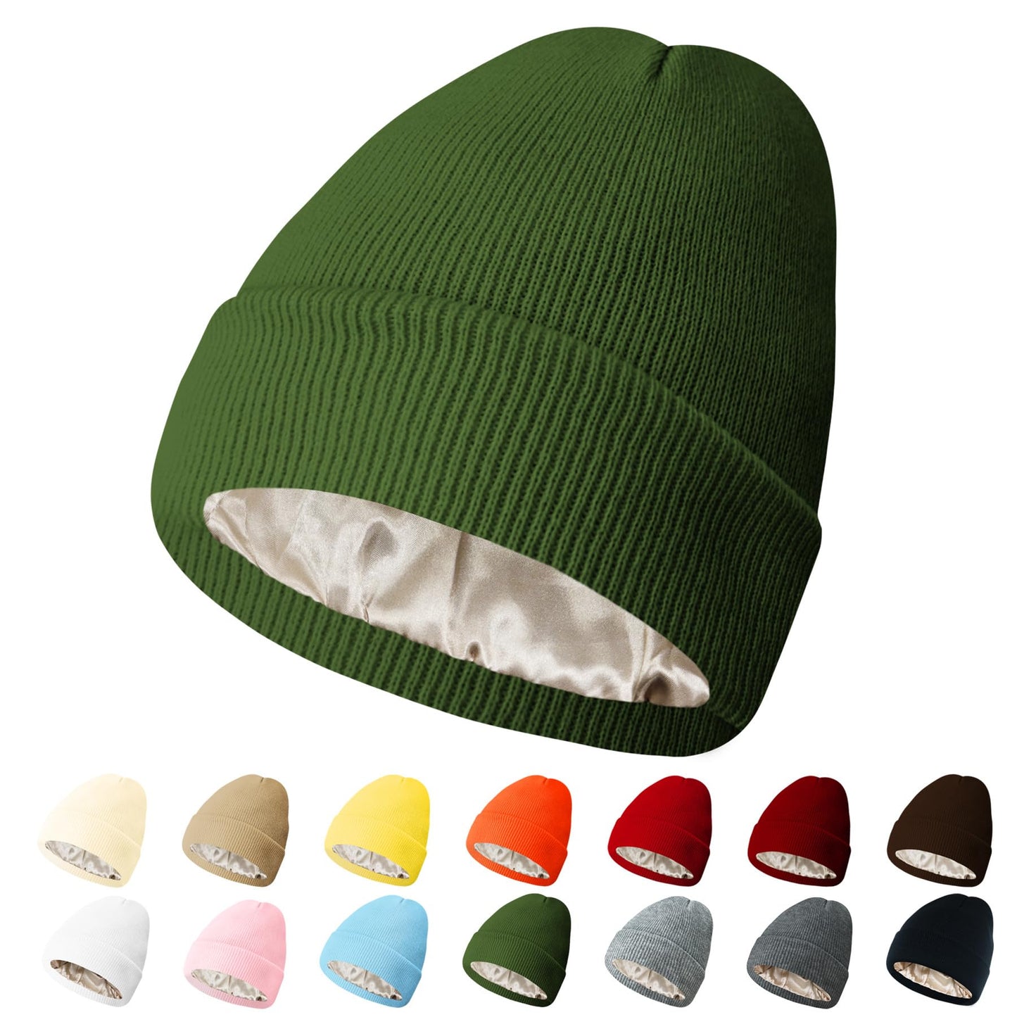 PFFY Womens Satin Lined Beanie Hat Silk Lining Winter Hats Beanies for Women Soft Slouchy Beanie Skull Cap