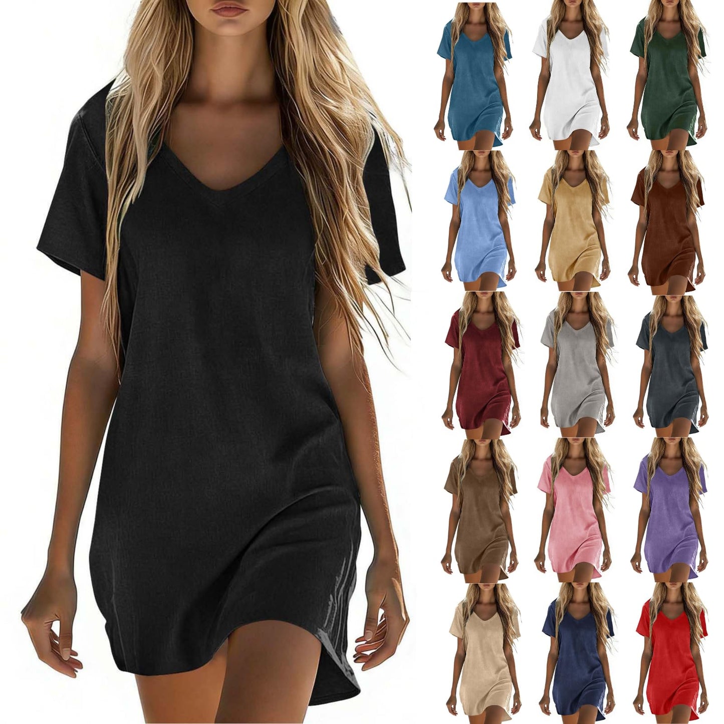 Summer Dresses for Women 2026 Linen Tshirt Dress Casual Beach Vacation Outfits Cotton Boho Short Sleeve Sundresses