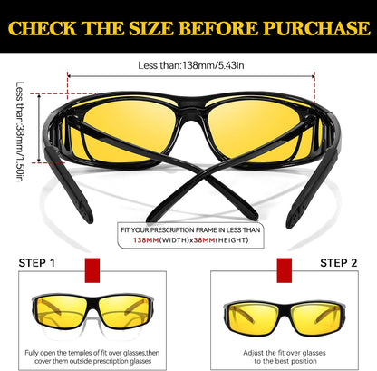 TJUTR Night Vision Driving Glasses Fit Over Eyeglasses for Men Women, Anti-Glare Polarized UV400 Protection Yellow Lens 2612R