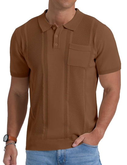 Sailwind Mens Textured Knit Polo Shirts Short Sleeve Summer Collared T Shirt with Pocket