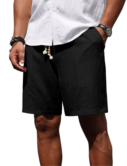 Sailwind Men’s Linen Shorts Casual Summer Elastic Waist Drawstring Lightweight Beach Vacation Shorts with Pockets
