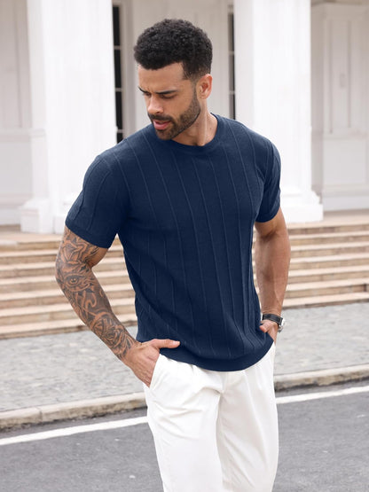 Sailwind Mens Knit Sweater Shirts Short Sleeve Casual Ribbed Pullover T-Shirts