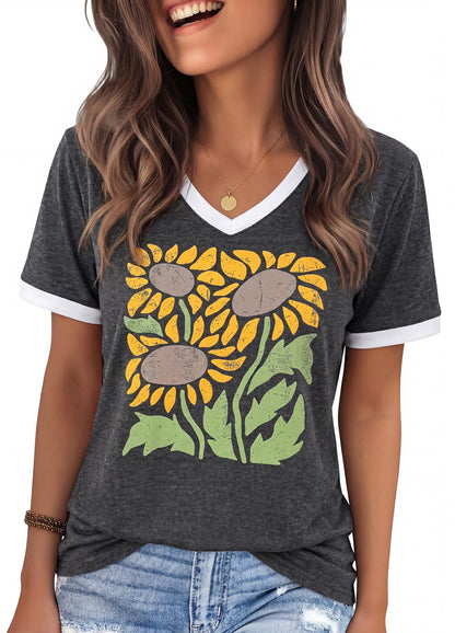 YEXIPO Womens T Shirts Graphic Tees Spring Short Sleeve V Neck Funny Letter Print Casual Loose Cute Summer Tops