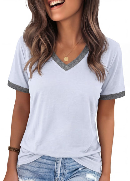 YEXIPO Womens T Shirts Graphic Tees Spring Short Sleeve V Neck Funny Letter Print Casual Loose Cute Summer Tops