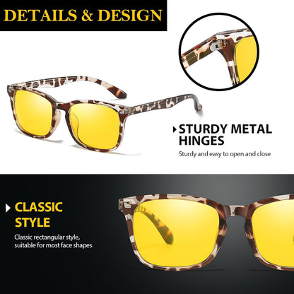 TJUTR Night Vision Driving Glasses for Men & Women, Polarized Anti Glare Yellow Lens Glasses for Night Time Safety TN2582N