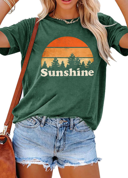 YEXIPO Womens Graphic Tees Short Sleeve Summer Tops Funny Letter Print Crew Neck Casual Loose Cute T Shirts