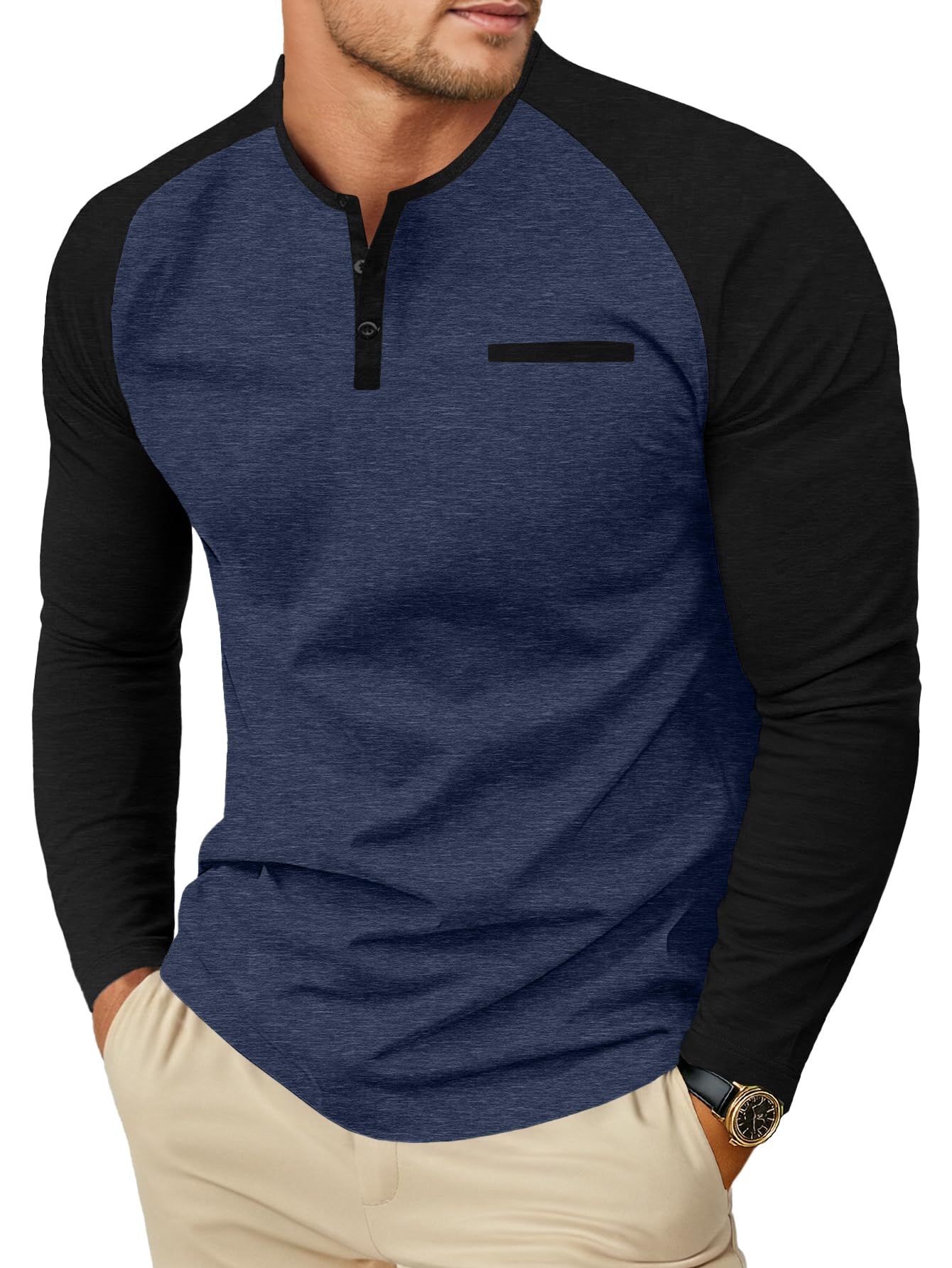 Sailwind Mens Cotton Henley Shirts Long Sleeve Casual T-Shirts Lightweight Button Pullover Shirts with Pocket