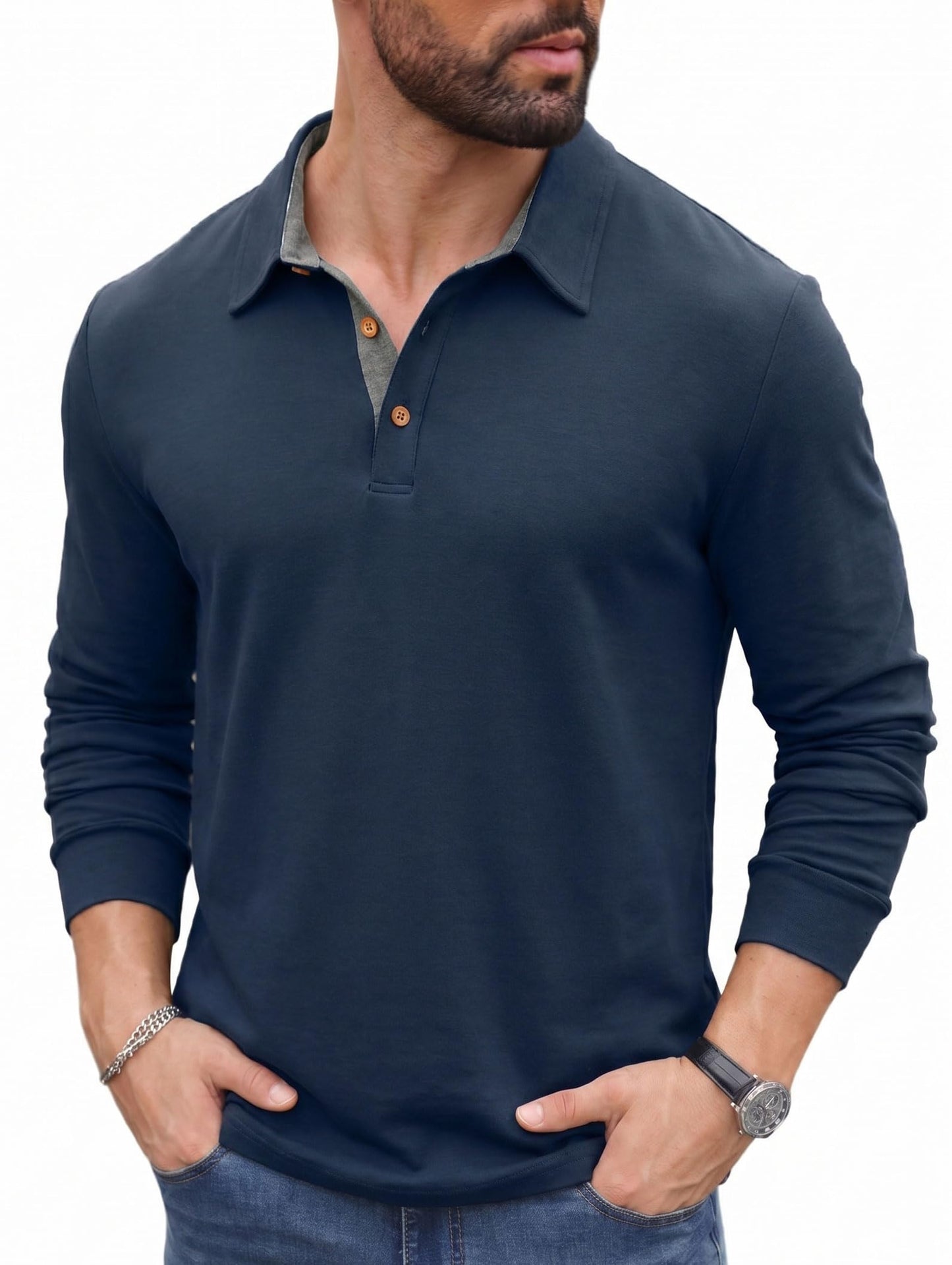 Sailwind Men' s Long Sleeve Polo Shirts Classic Soft Casual Collared Golf Shirt