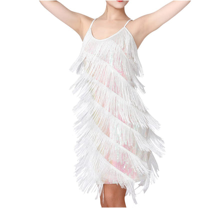 fartey Womens Fringe Dress Spaghetti Strap Sleeveless Tassel Sling Dress Sexy V Neck Backless Cocktail Party Mini Dress