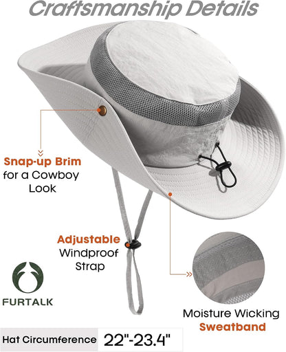 FURTALK Sun Hats for Men Women UPF Sun Protection Breathable Wide Brim | Nylon UV Protection, Breathable Adjustable, 2-in-1 Wide Brim, Packable Water-Resistant, Fishing Hiking Summer
