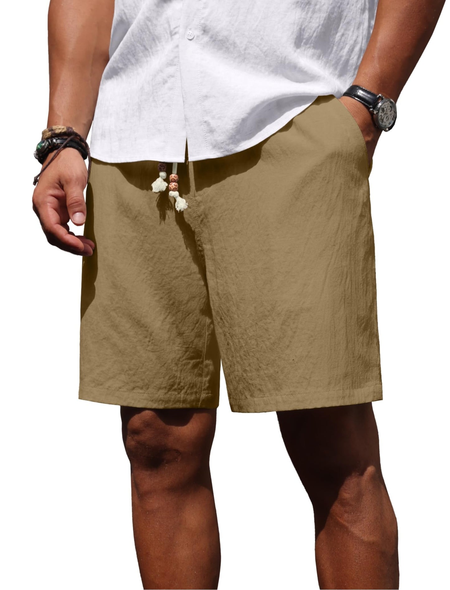 Sailwind Men’s Linen Shorts Casual Summer Elastic Waist Drawstring Lightweight Beach Vacation Shorts with Pockets