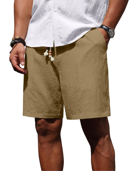 Sailwind Men’s Linen Shorts Casual Summer Elastic Waist Drawstring Lightweight Beach Vacation Shorts with Pockets