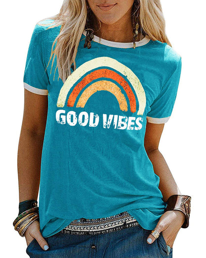 YEXIPO Graphic Tees for Women Short Sleeve Summer Tops Funny Letter Printed Loose Casual T Shirts
