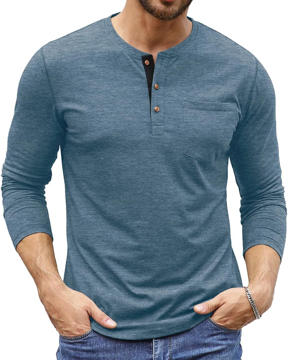 Sailwind Mens Henley Long Sleeve T-Shirt Cotton Casual Shirt with Pocket