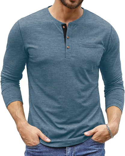 Sailwind Mens Henley Long Sleeve T-Shirt Cotton Casual Shirt with Pocket