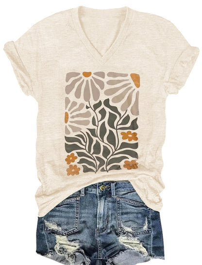 Women's T-Shirts V-Neck Dragonfly Tee Cute Summer Graphic Shirts Vintage Boho Flowers Short Sleeve T Shirt