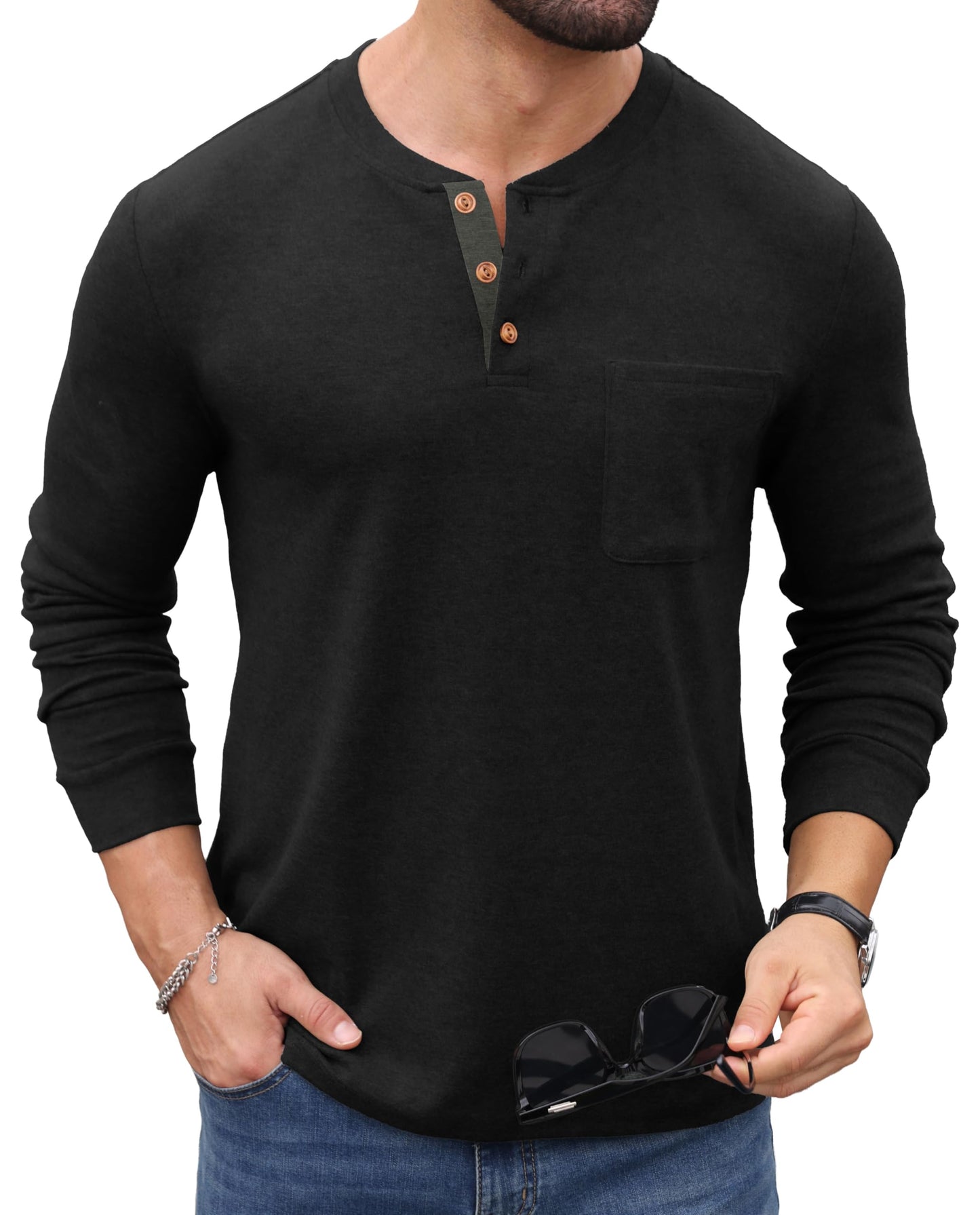 Sailwind Men's Henley Shirts Long Sleeve Button T-Shirt Casual Fashion Pullover Shirt with Pocket