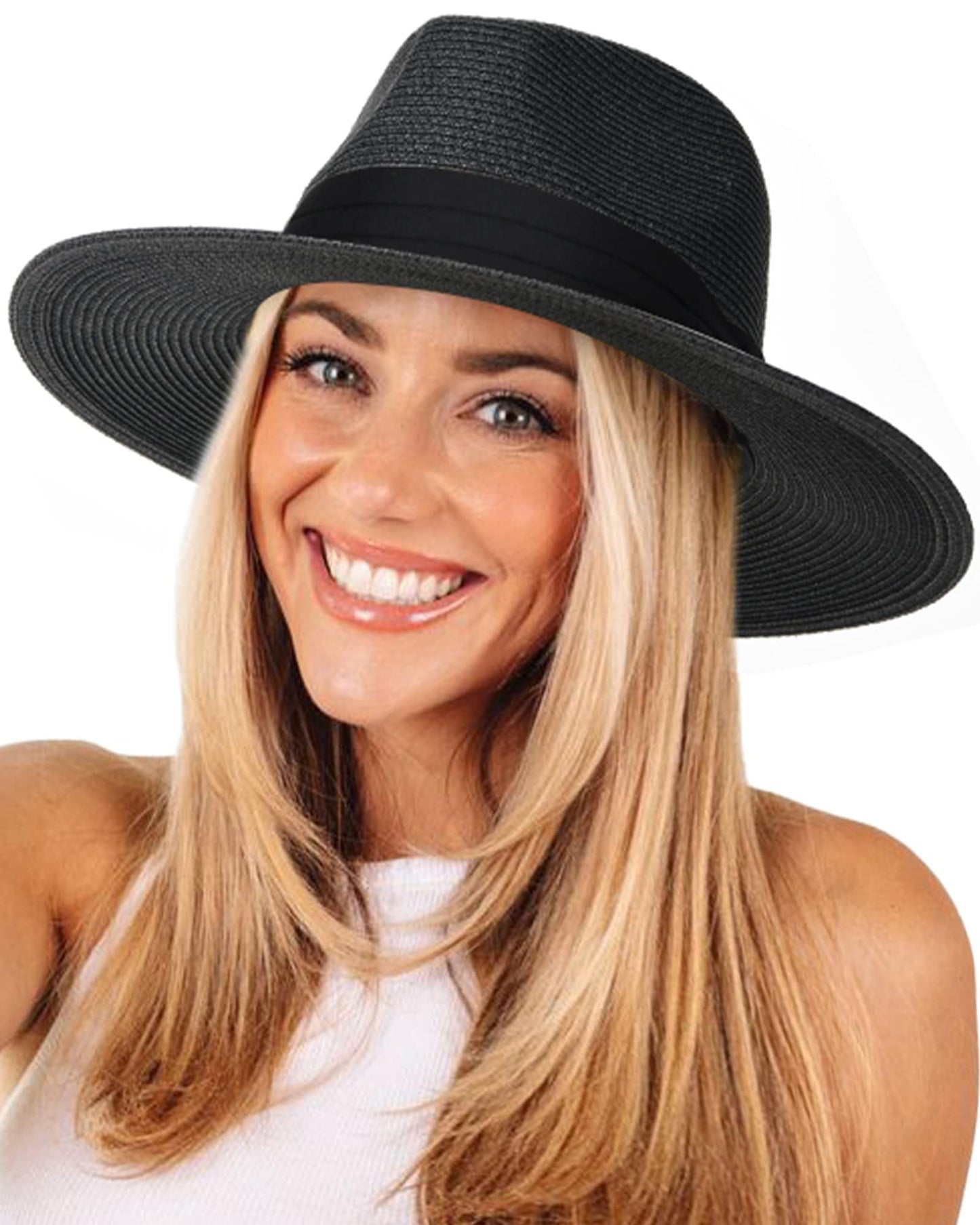 FURTALK Womens Mens Wide Brim Straw Panama Hat Fedora Summer Beach Sun Hats UPF Straw Hat for Women