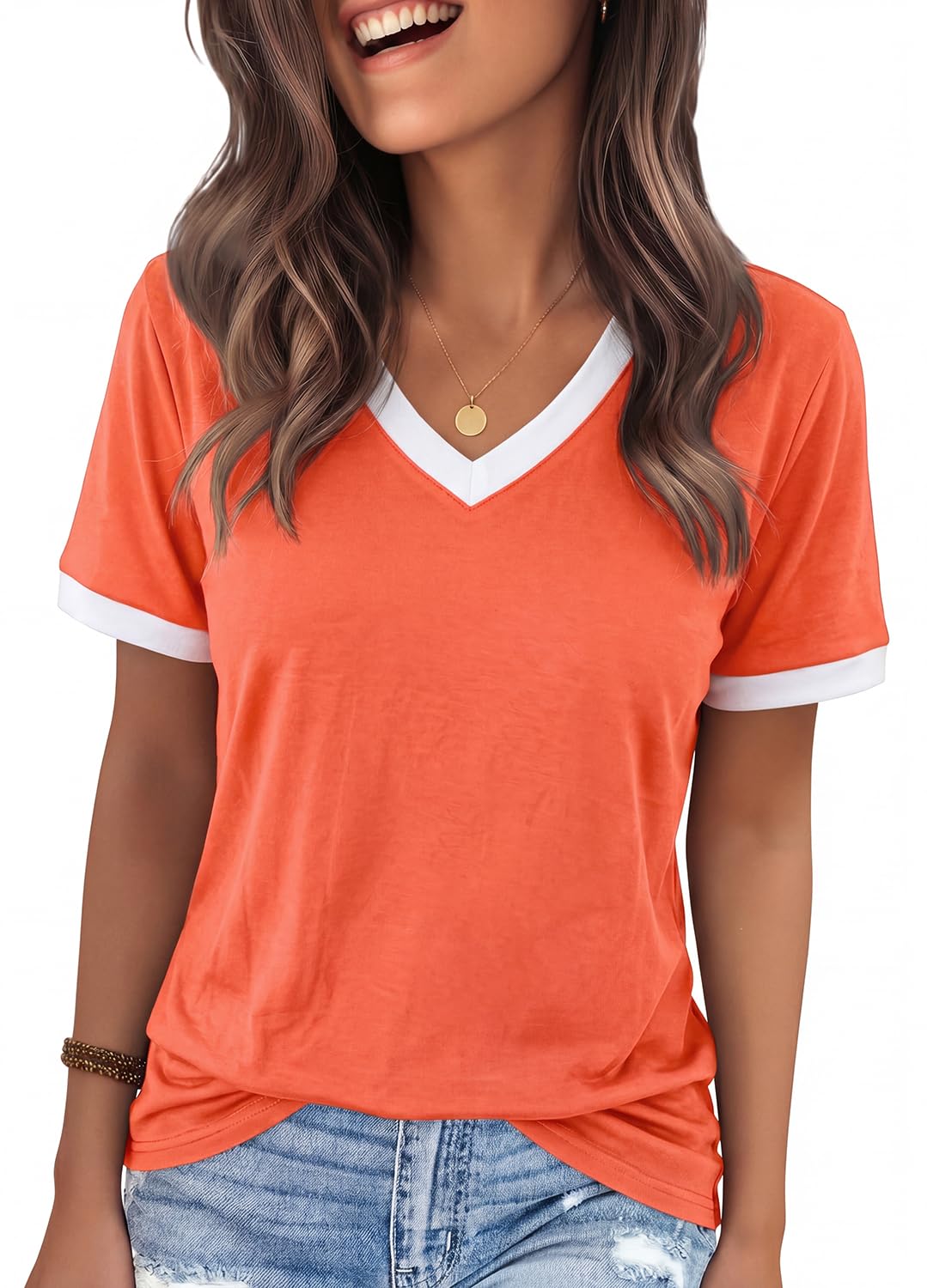 YEXIPO Womens T Shirts Graphic Tees Spring Short Sleeve V Neck Funny Letter Print Casual Loose Cute Summer Tops