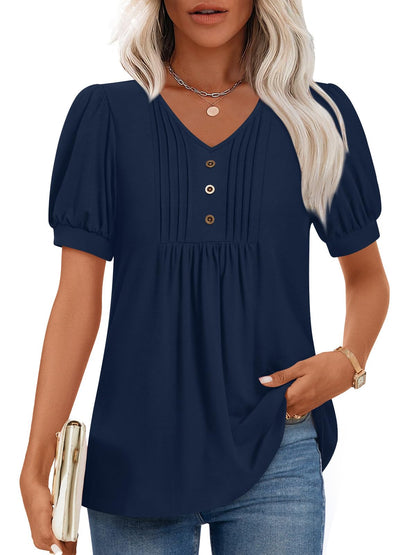 Findsweet Women's Summer Tunic Tops Casual Dressy Blouses Short Sleeve Shirts M-4XL