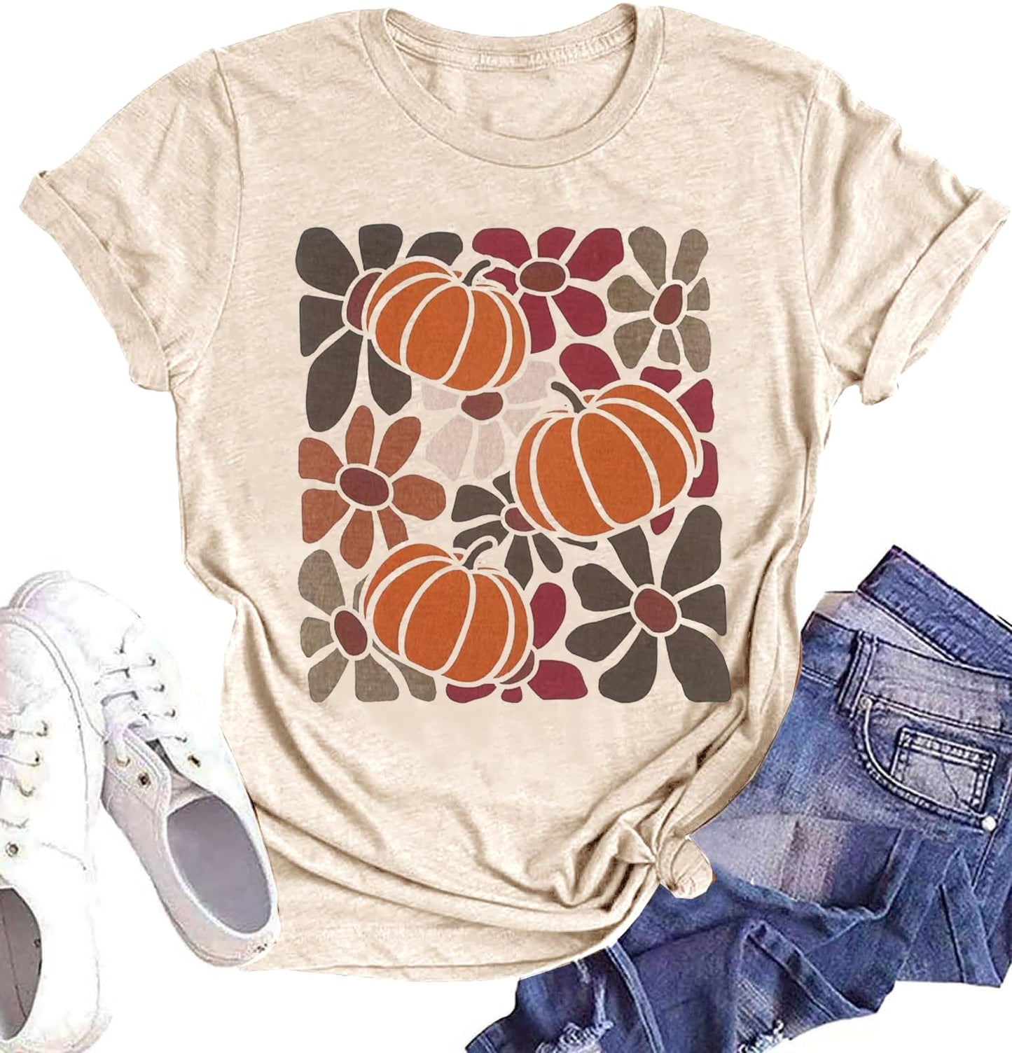 Women's Vintage Floral T Shirt Boho Wildflower Graphic Loose Tees Short Sleeve Casual Tops
