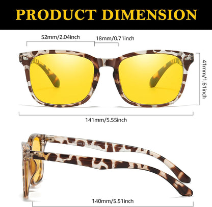 TJUTR Night Vision Driving Glasses for Men & Women, Polarized Anti Glare Yellow Lens Glasses for Night Time Safety TN2582N