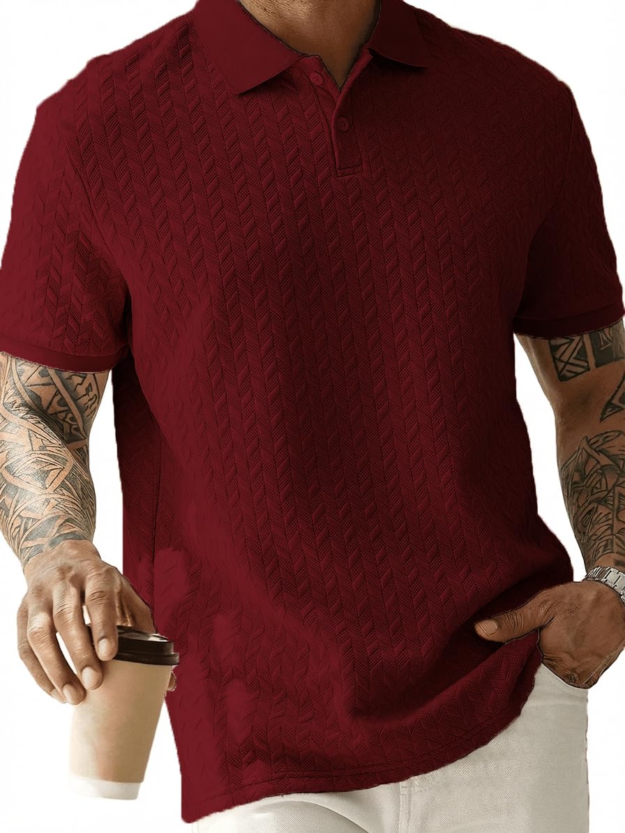 Sailwind Men’s Knit Polo Shirt Short Sleeve Textured Casual Golf Polo Collared T Shirt