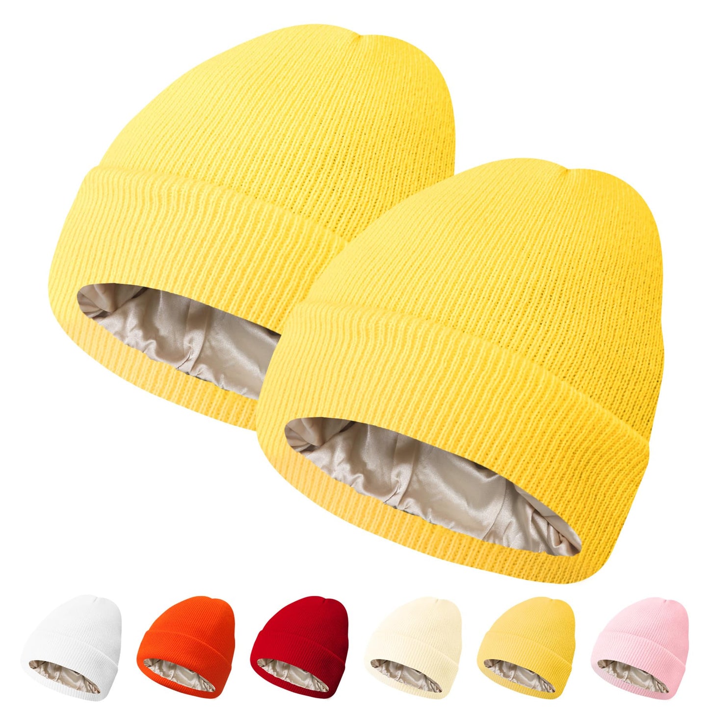 PFFY Womens Satin Lined Beanie Hat Silk Lining Winter Hats Beanies for Women Soft Slouchy Beanie Skull Cap