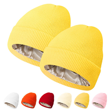 PFFY Womens Satin Lined Beanie Hat Silk Lining Winter Hats Beanies for Women Soft Slouchy Beanie Skull Cap